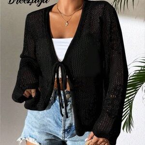 SHEIN Black Open-Knit Sweater